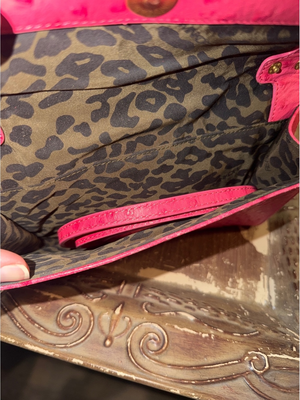 Rebecca Minkoff Pink Ostrich Embossed Leather Clutch Purse - Picture 4 of 4